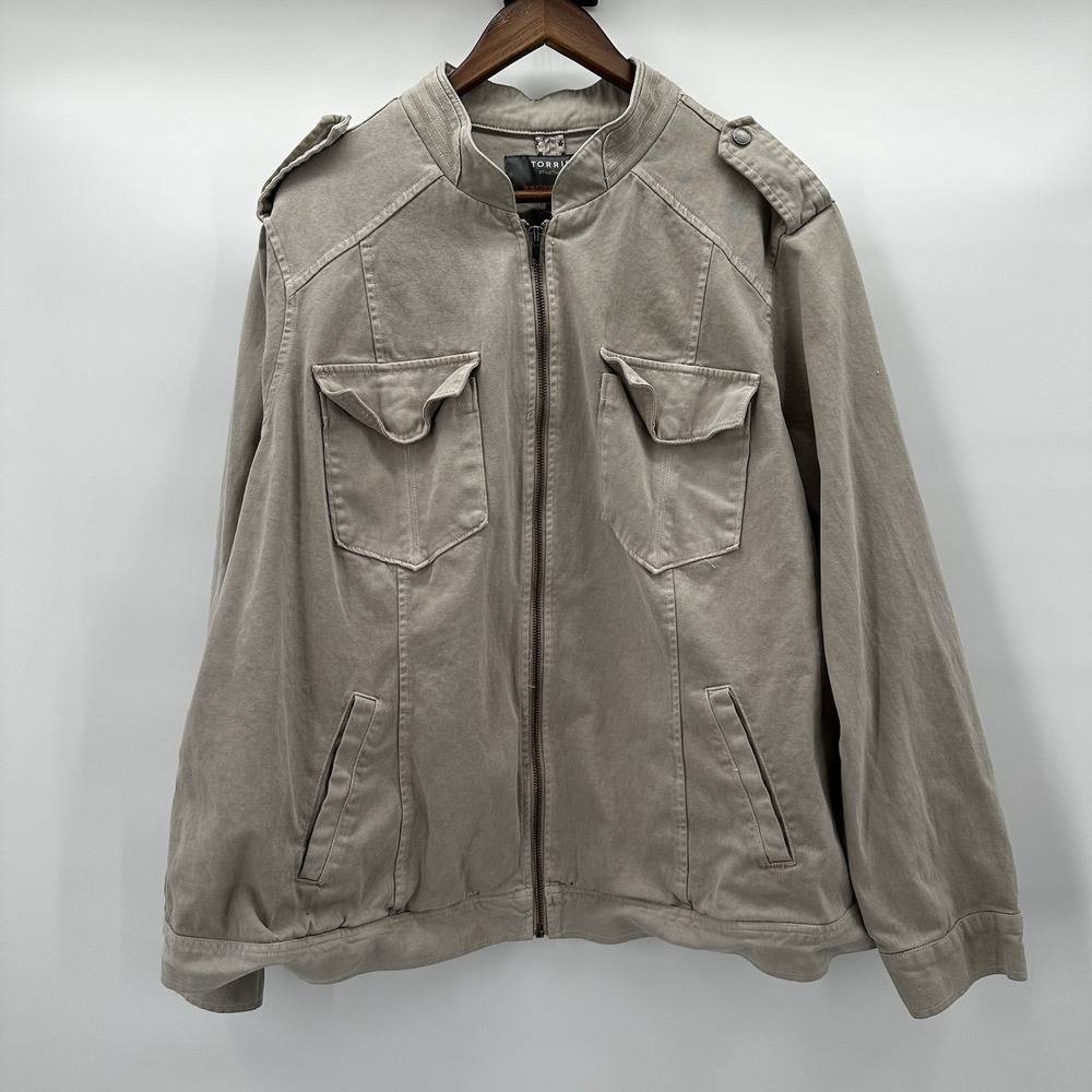 Torrid Jacket Womens 4X Beige Twill Bomber Zip Snap Button Classic Stretch
